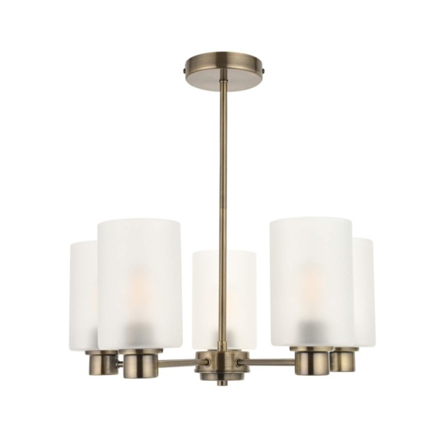 Panton - Antique Brass 5 Arm Ceiling Light with Frosted Glass Shades