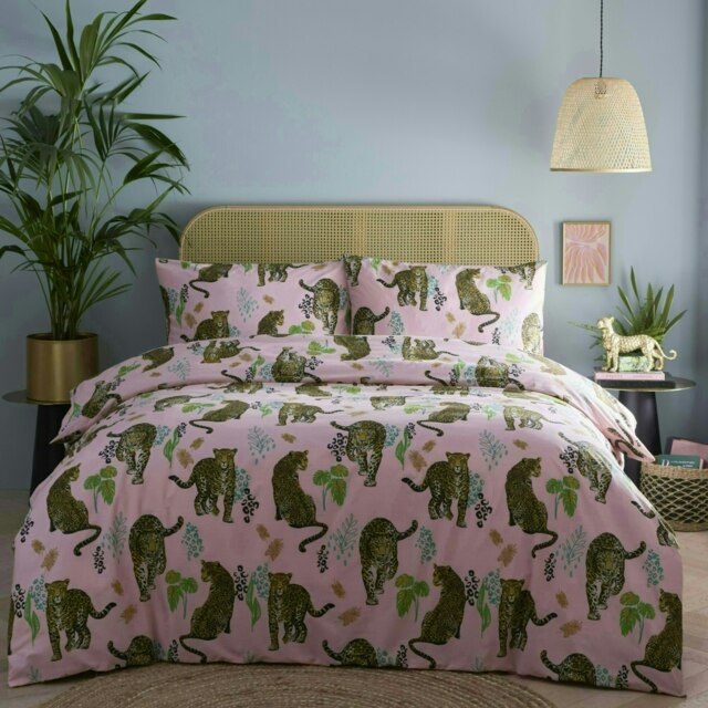 Portfolio Home Night Jaguar Animal Print Bedding Duvet Cover Set Pink Double