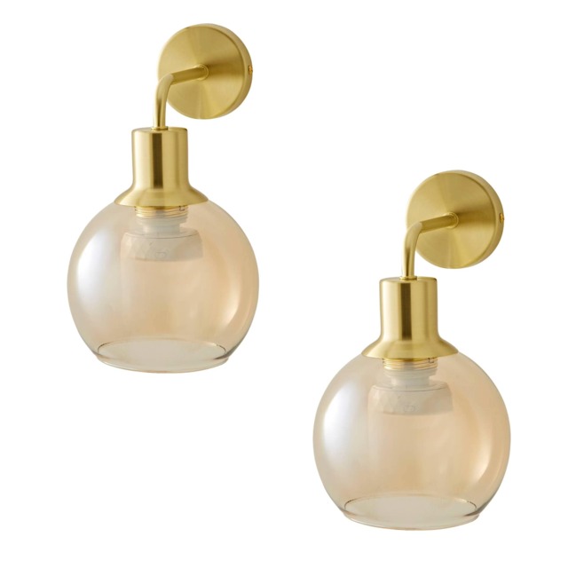 ValueLights Bellamy Pair Gold Glass Rechargeable Wall Lights Gold