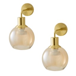 ValueLights Bellamy Pair Gold Glass Rechargeable Wall Lights Gold