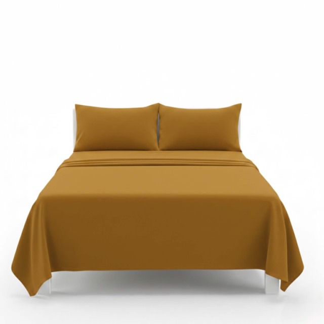 Easy Care Flat Bed Sheet Polycotton Durable Low Maintenance Bedding Yellow Mustard