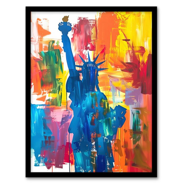 Statue Liberty Nyc Colourful Bright Acrylic Black Framed Wall Art Print A4