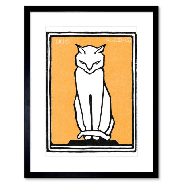 "Sitting Cat 1916 Julie De Graag Vintage 12x16"" Framed Wall Art Print"