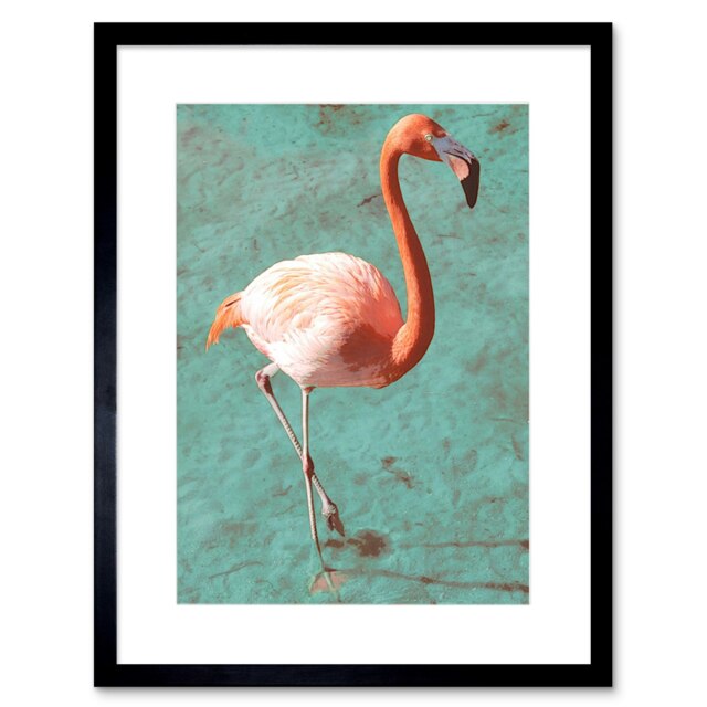 "Flamingo Bird Salt Lake Blue Pink Animal Lover 9x7"" Black Framed Wall Art Print"