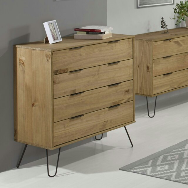 Augusta 4 Drawer Industrial Bedroom Furniture Chest of Drawers - Stylish Storage Cabinet Brown Brown One Size 1