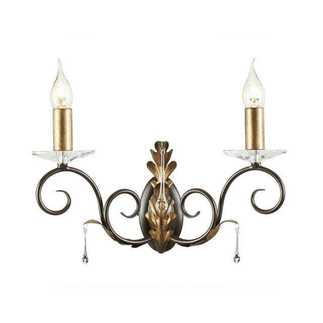 Amarilli 2 Light Indoor Candle Wall Light Gold, Floral Leaves Design , E14
