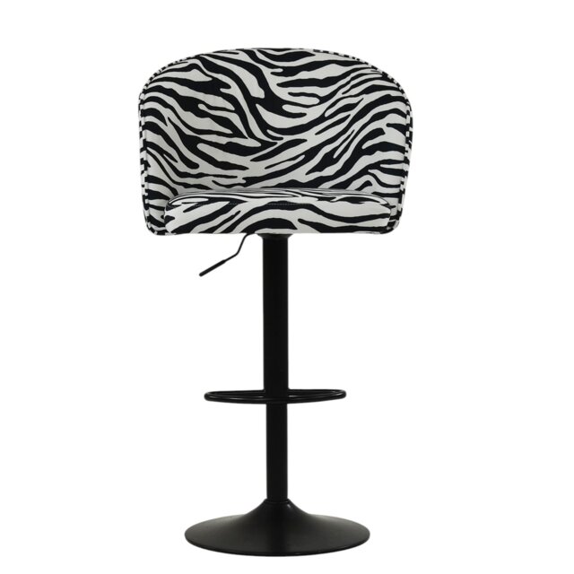 Lakeland Furniture Franklin Zebra Fabric Black Gas Lift Base Bar Stool