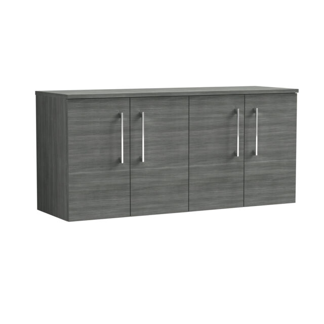 Balterley Level Modern Bathroom Wall Hung 4-Door Vanity Unit with Worktop, Soft Close Doors Grey Anthracite Woodgrain