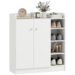 HOMCOM Shoe Storage Cabinet Two Doors w Adjustable 4 Shelves Cupboard Footwear Rack Stand Organiser Hallway White