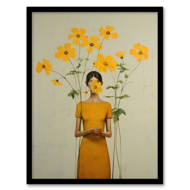 Hidden Buttercups Surrealist Mustard Home Decor Black Framed Wall Art Print A4