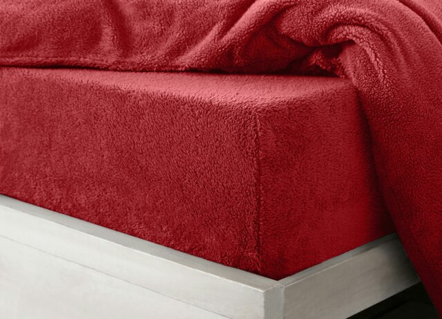 Velosso Teddy Fleece Warm and Cosy Fitted Sheet Red Red Single