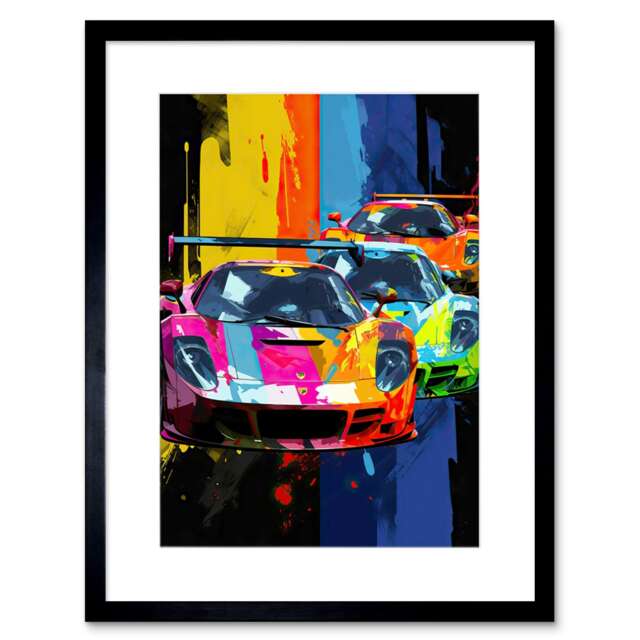"Sport Racing Cars Vibrant Supercar Race Man Cave 9x7"" Black Framed Wall Art Print"