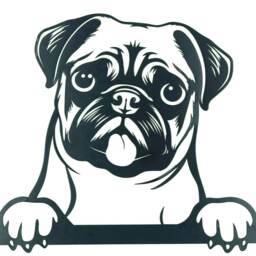 Black Metal Peeking Pug Silhouette with Fixing Plate Garden Ornament Gift