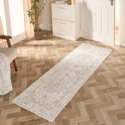 OHS Vintage Print Washable Indoor Carpet Floor Rug Runner, 66x200cm - Natural Bronze Natural 66 x 200 cm