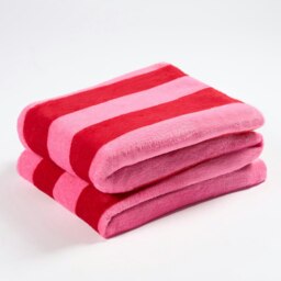 OHS Stripe Print Ultra Soft Fleece Cosy Blanket Throw, 125x150cm - Red/Pink