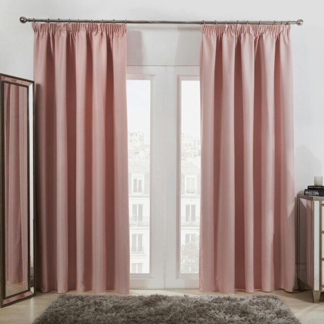 "OHS Soft Thermal Insulated Blackout Eyelet Curtains, 46x72"" - Blush Pink"
