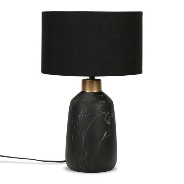 ValueLights Selma Copper Caped Black Marble Effect Table Lamp Black Shade