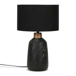 ValueLights Selma Copper Caped Black Marble Effect Table Lamp Black Shade