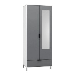 Madrid 2 Door 1 Drawer Mirrored Wardrobe - L52 x W81 x H196 cm - Grey/White Gloss Grey