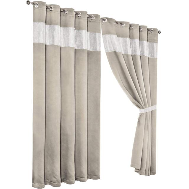 Diamante Blackout Eyelet Curtains in Natural, 167cm x 137cm Brown Natural