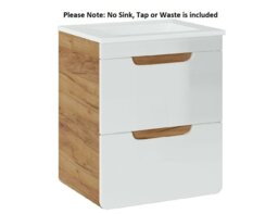 Wall Hung 500mm Vanity Unit Small Bathroom Sink Cabinet with Drawers White Gloss Oak Compact Slimline Aruba
