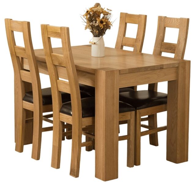 Kuba 125 x 80 cm Chunky Oak Small Dining Table and 4 Yale Chairs Brown Brown