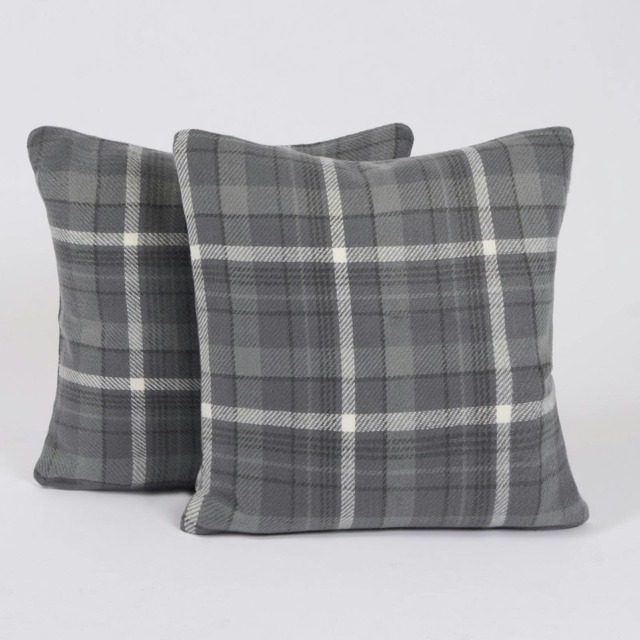 OHS 2 x Winsford Woven Check Printed Cushion Covers, 45x45cm - Charcoal