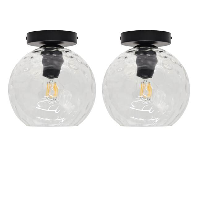 Set of 2 Barnum - Clear Dimple Glass Globe Black Ceiling Lights