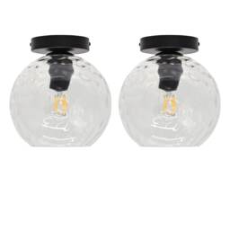 Set of 2 Barnum - Clear Dimple Glass Globe Black Ceiling Lights