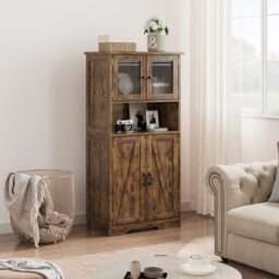 London Boutique Storage Cabinet 4 Doors and 1 Open Shelf Pantry Cabinet (H)128cm - Brown