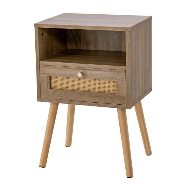 COSTWAY Rattan Nightstand Set of 1 with Drawer Yellow