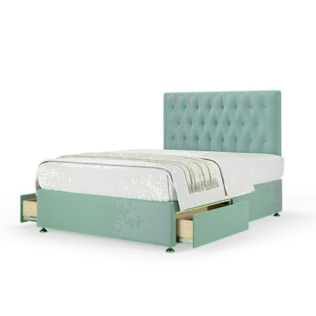 Duckegg Plush Velvet 2 Drawer Divan Base and Lona Headboard Single