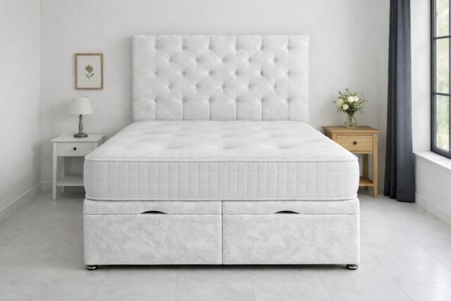 Ottoman Lift Crush Velvet White Small Single 2ft6 Ottoman Bed Set