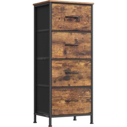 Modern Fabric Chest of Drawers, 4-Drawer Bedroom Storage Unit for Closet, Hallway and Living Room, Rustic Brown and Ink Black