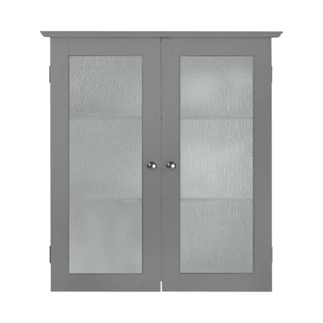 Teamson Home Wooden Bathroom Wall Cabinet 2 Glass Doors Grey