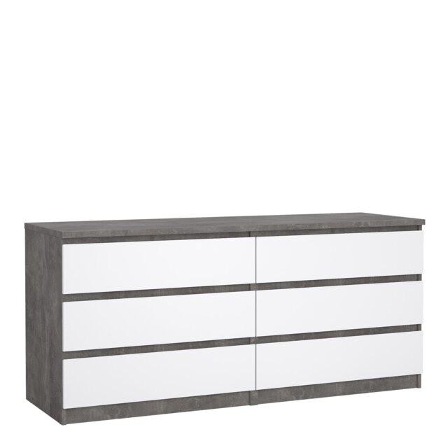Naia Wide Chest of 6 Drawers 6 in Concrete and White High Gloss
