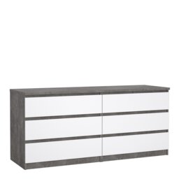 Naia Wide Chest of 6 Drawers 6 in Concrete and White High Gloss