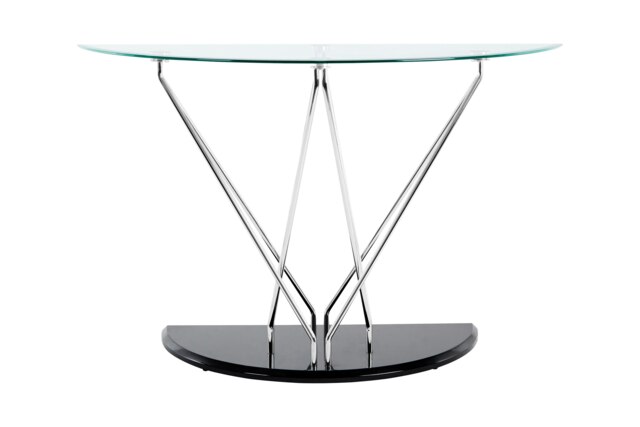 Interiors by Premier Modern Half Moon Console Table, Contemporary Chrome and Glass Console Table, Half Circle Console Table Black