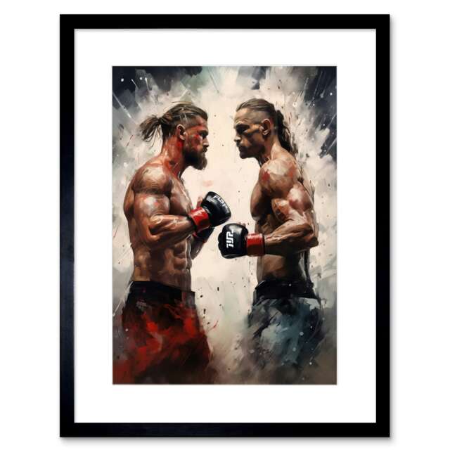 "Cage Fight Combat Mixed Martial Arts 9x7"" Black Framed Wall Art Print"