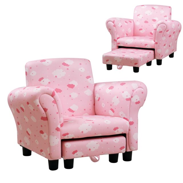 HOMCOM Kids Armchair Toddler Sofa Seat Set with Footrest Padding Couch Pink Pink pink