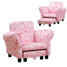 HOMCOM Kids Armchair Toddler Sofa Seat Set with Footrest Padding Couch Pink Pink pink
