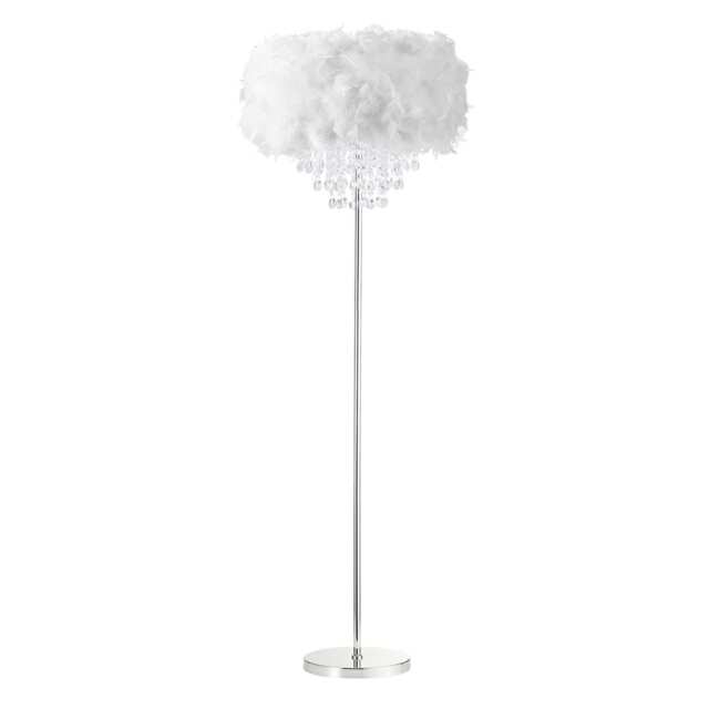 Modern Chandelier Style White Feather Floor Lamp with Waterfall Drops