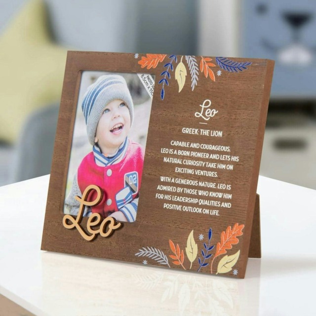 History & Heraldry Pre-Personalised Kids Wooden Picture Frame - Leo