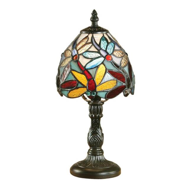 Lorette 1 Light Mini Table Lamp Dark Bronze, Tiffany Glass, E14