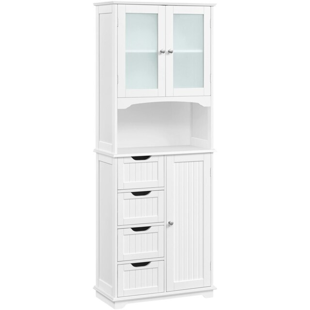Yaheetech Freestanding Bathroom Cabinet with Adjustable Shelf White White