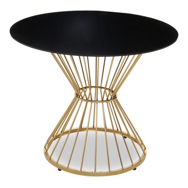 Interiors By Premier Luxe Hourglass Dining Table with Black Glass And Gold Base,Stylish Lounge Table, Patio Table, Kitchen Table Gold