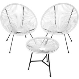 Garden Table and Chairs Santana - retro Acapulco design, weather-resistant, and safety glass tabletop White white 1