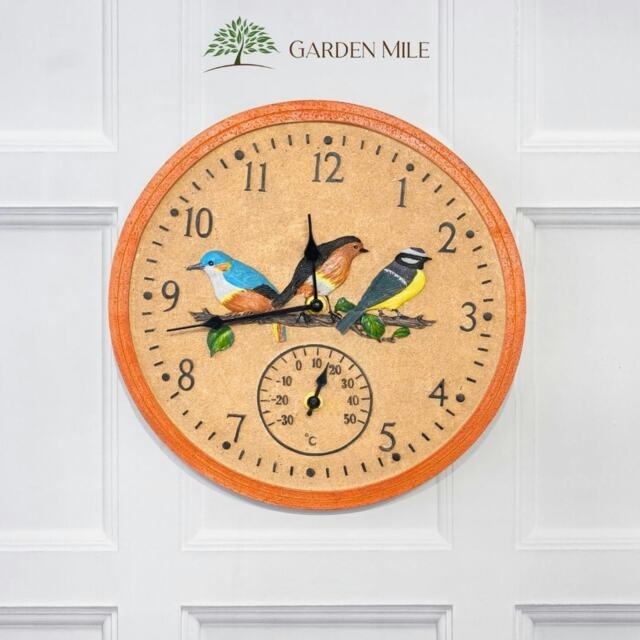 Marco Paul 30cm Multicoloured Bird Design Clock and Thermometer Multi