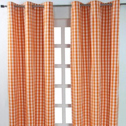 Homescapes Cotton Block Check Gingham Eyelet Curtains - 137 x 182 cm Orange Orange