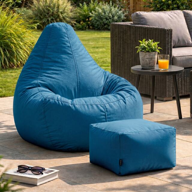 Icon Dalton Adults High Back Indoor Outdoor Bean Bag Chair & Footstool Pouffe, Teal